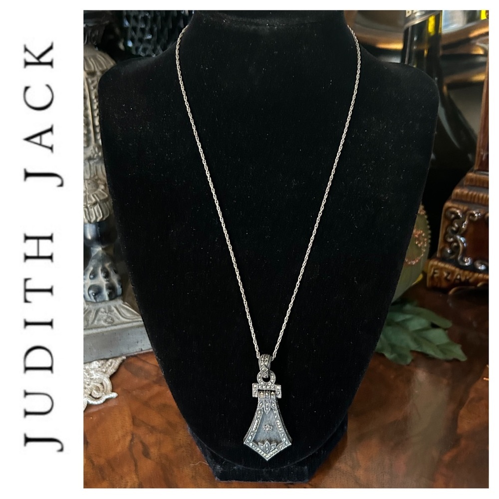 Vintage Art Deco Camphor Glass & Marcasites Pendant Necklace